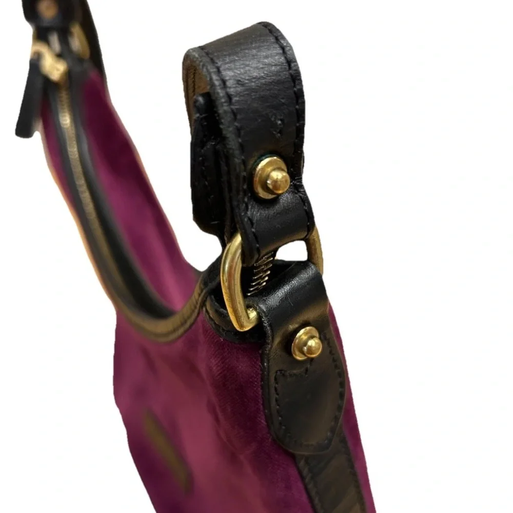 Rare Vintage Dooney & Bourke Purple Velvet Hobo Bag Black Leather Trim USA 80s - Picture 7 of 11